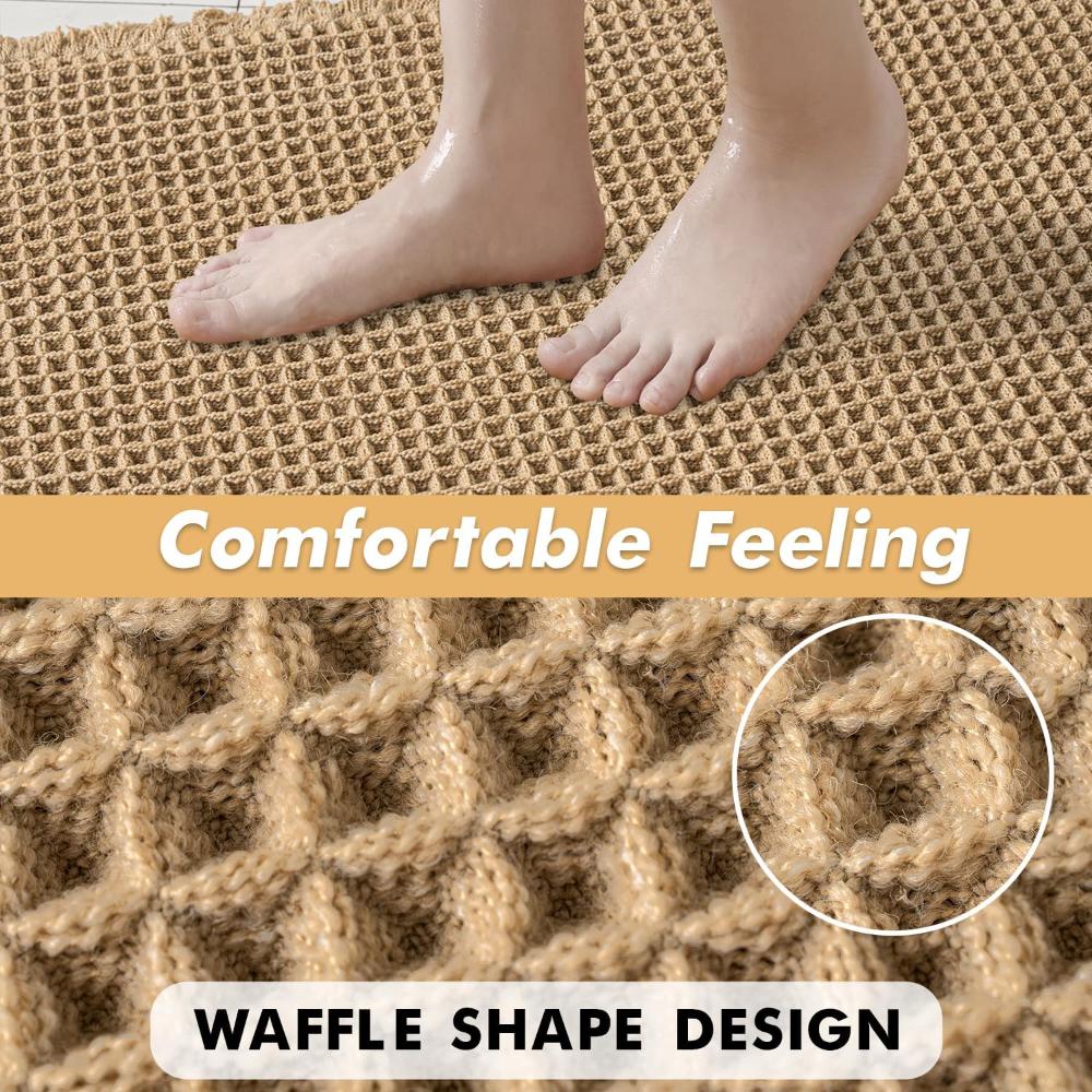 Bath Mat Waffle Texture Quick Dry Non Slip Beige Bathroom Shower Floor Rug Absorbent Soft Spa Style | Thomler
