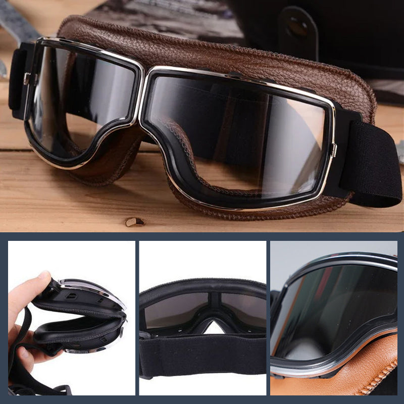 Retro Motorcycle Goggles with Adjustable Strap, UV Protection & Impact-Resistant Polycarbonate Lens for Riding, Cycling & Outdoor Use | Thomler