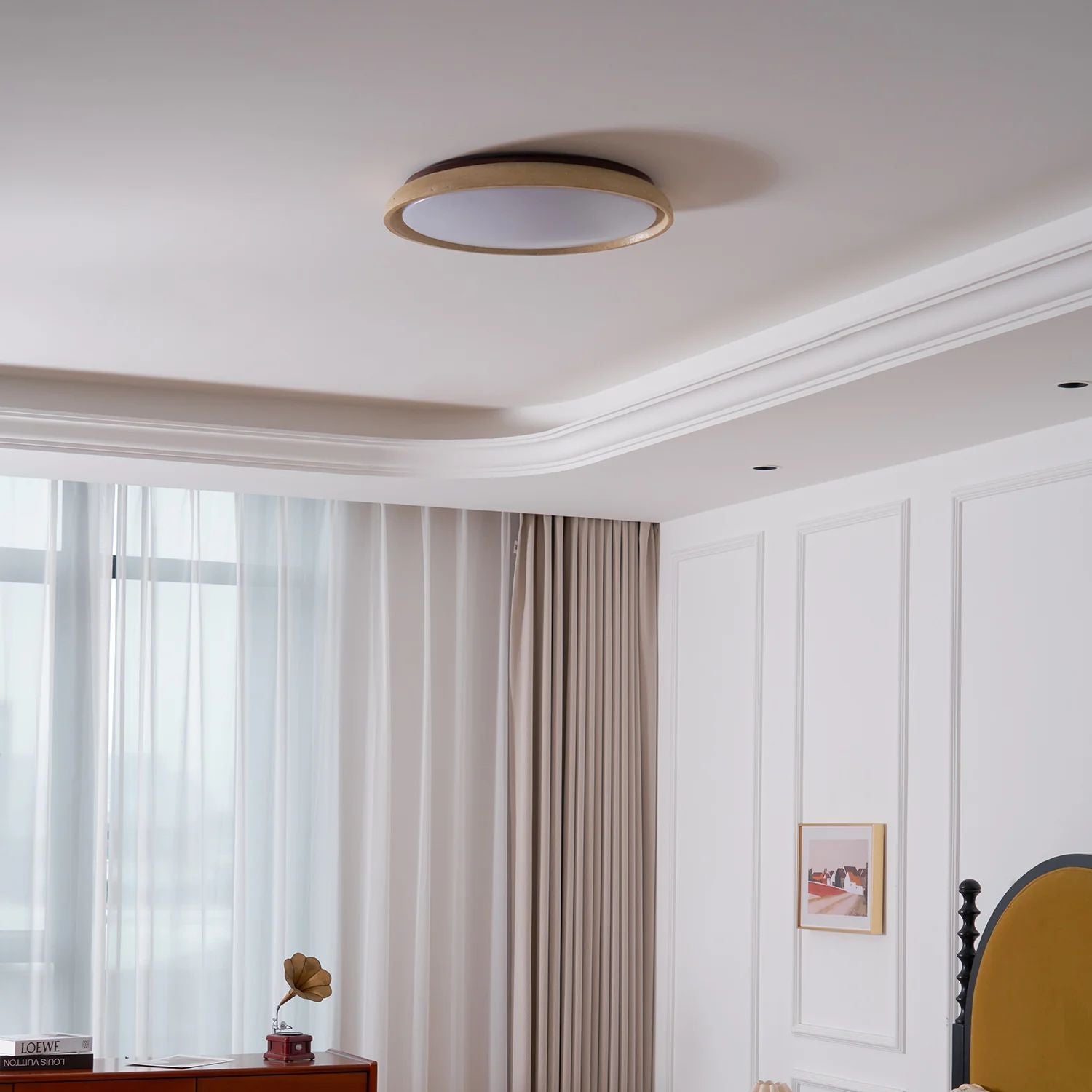 Ceiling Lamp Travertine Wood Integrated LED 3000K Beige Low Ceiling Hallway Bedroom Lighting Scandinavian Flush Mount | Thomler