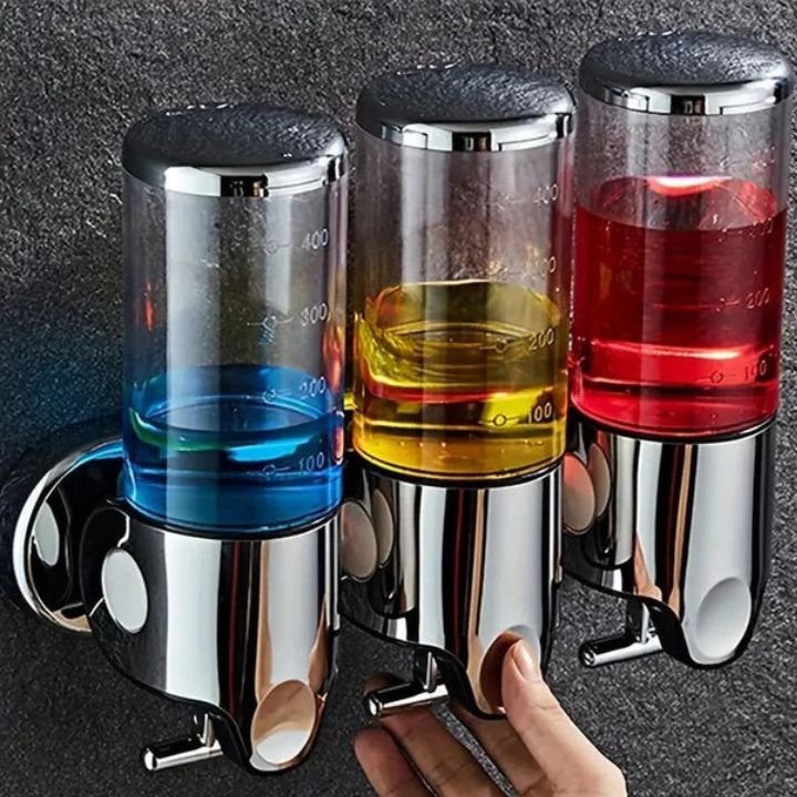 Wall Mount Soap Dispenser with Push Pump - Stainless Steel Liquid Holder for Shampoo, Lotion & Hand Wash in Bathroom, Kitchen, Shower | Thomler
