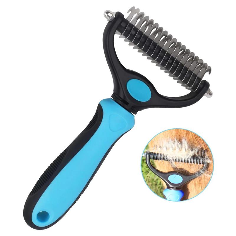 Dual-Blade Pet Deshedding Brush for Dogs & Cats – Stainless Steel Grooming Comb for Medium to Long Coats | Thomler