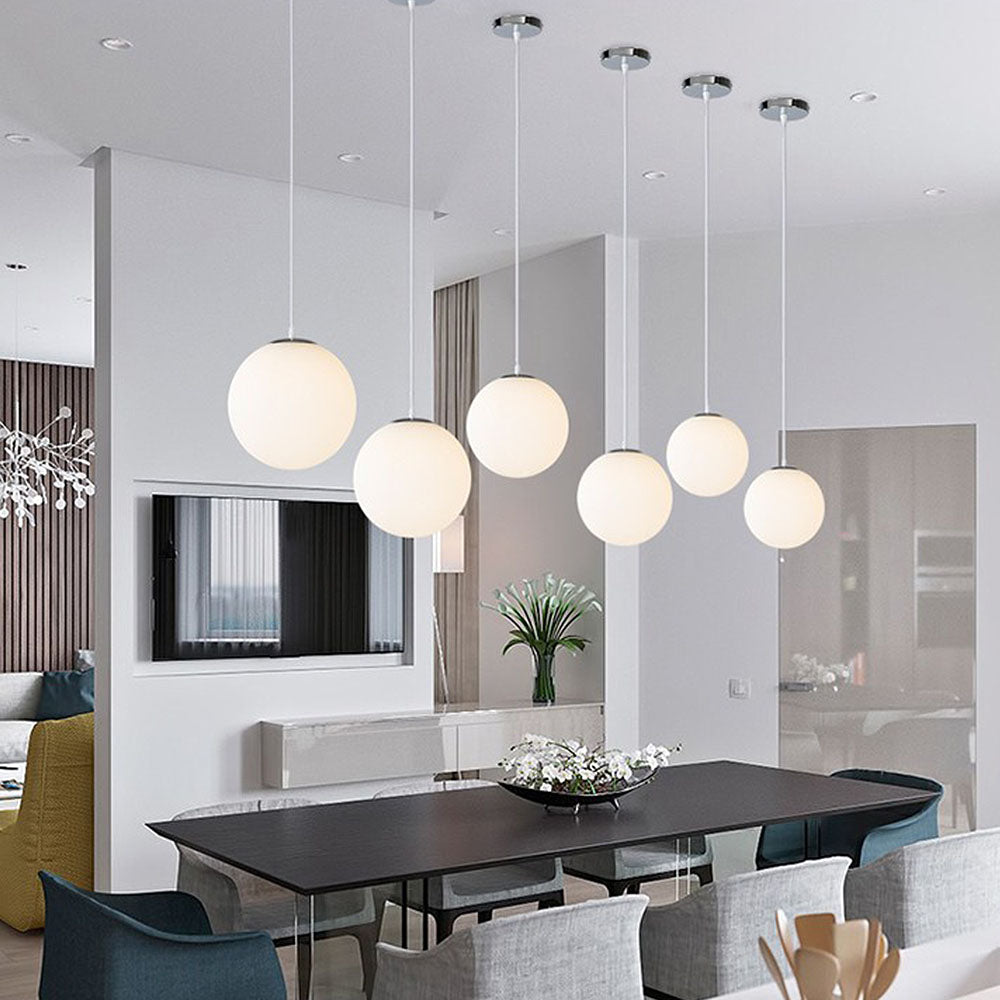 Pendant Light Glass Sphere 25.0 cm White Dining Kitchen Living Room Hanging Lamp | Thomler