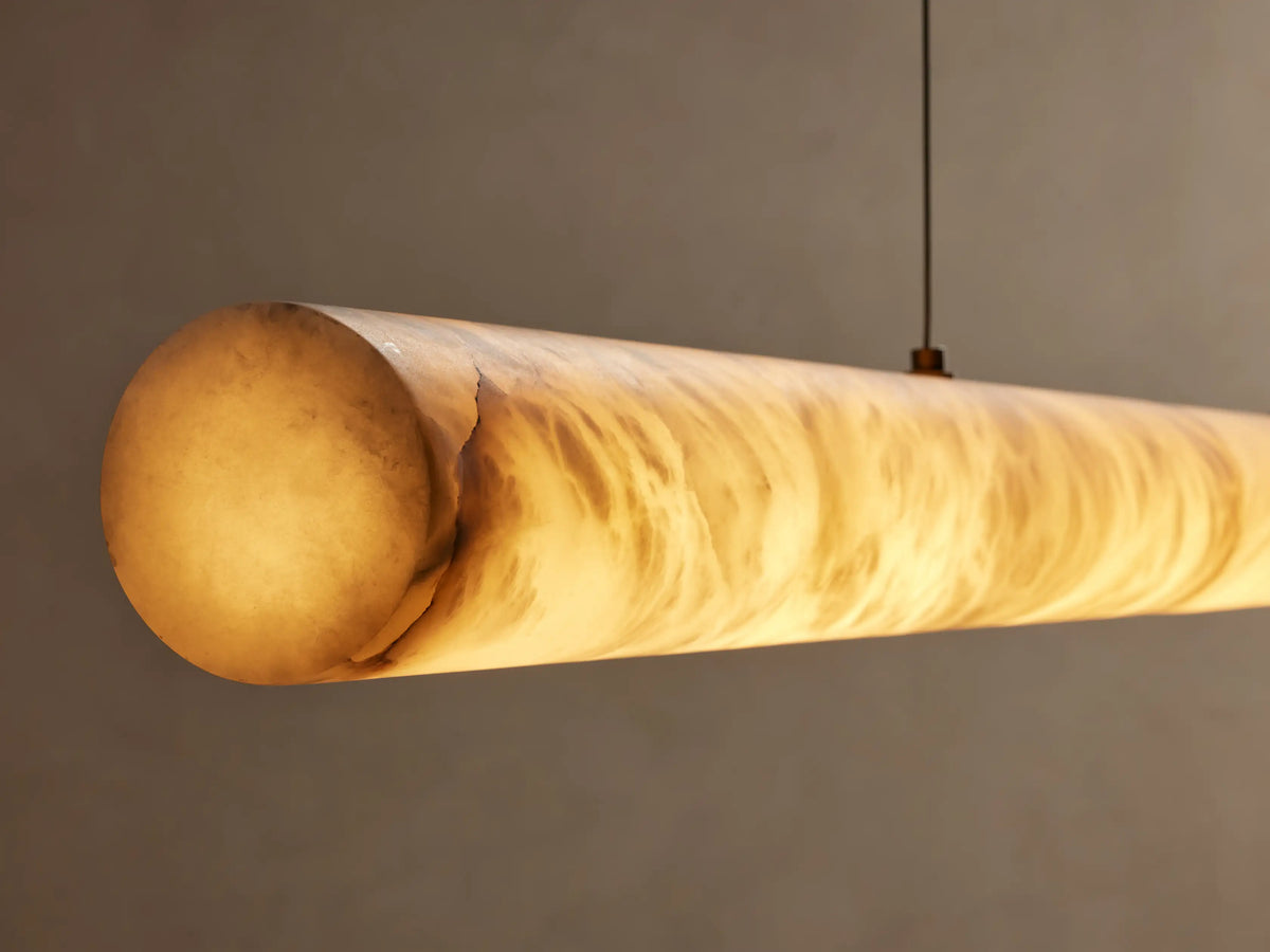Linear Alabaster Stone Chandelier with Integrated LED – Modern Overhead Dining Room Island Light Fixture for Kitchen Contemporary Ceiling | Thomler