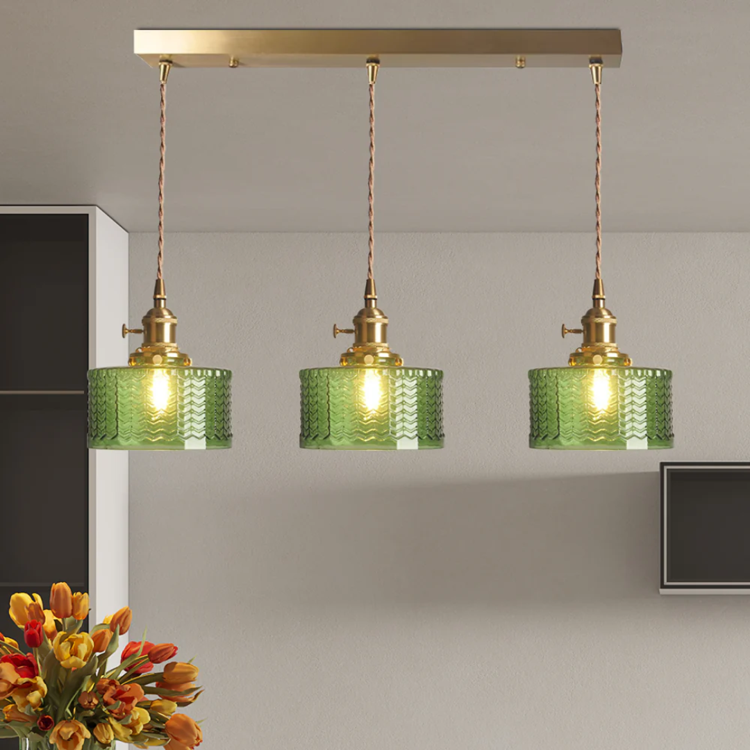 Pendant Light Ribbed Glass E27 Green Adjustable 150.0 cm Dining Room Kitchen Island Hanging Ceiling Lamp | Thomler