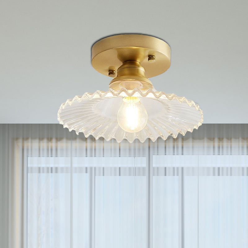 Ribbed Glass Ceiling Light Fixture 8.5-Inch Single-Bulb Semi-Flush Mount for Kitchen Dining Room Bedroom Hallway Entryway | Thomler