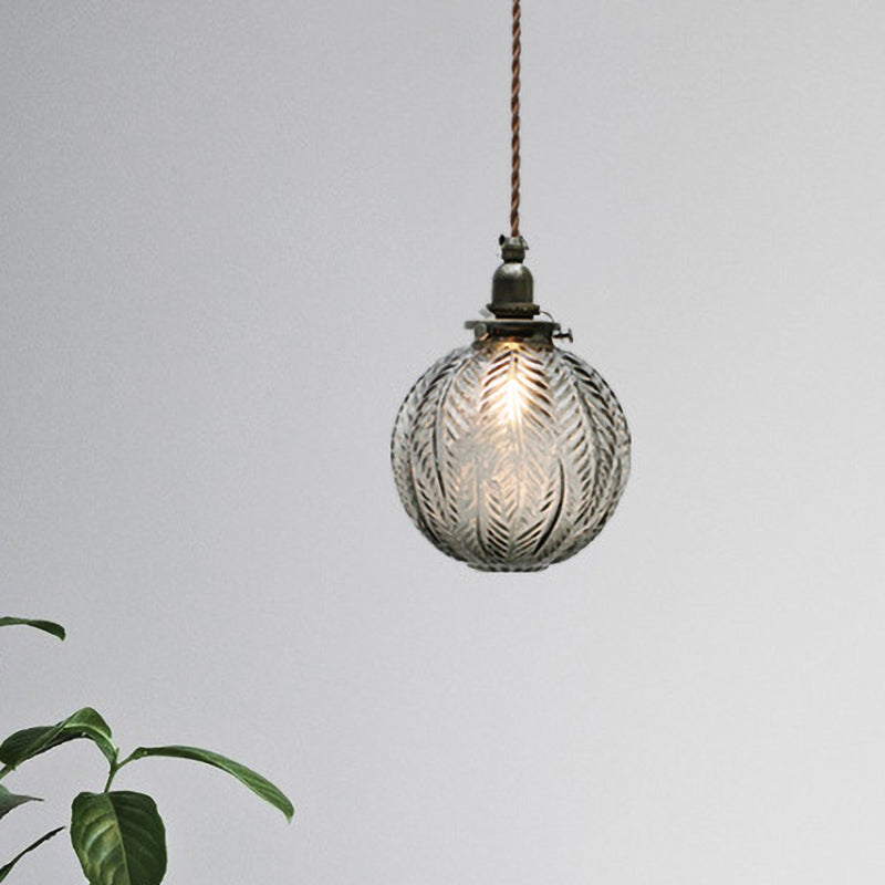 Single-Light Hanging Pendant with Etched Feather Glass Shade — Colonial-Inspired Design for Kitchen, Dining Room & Entryway | Thomler