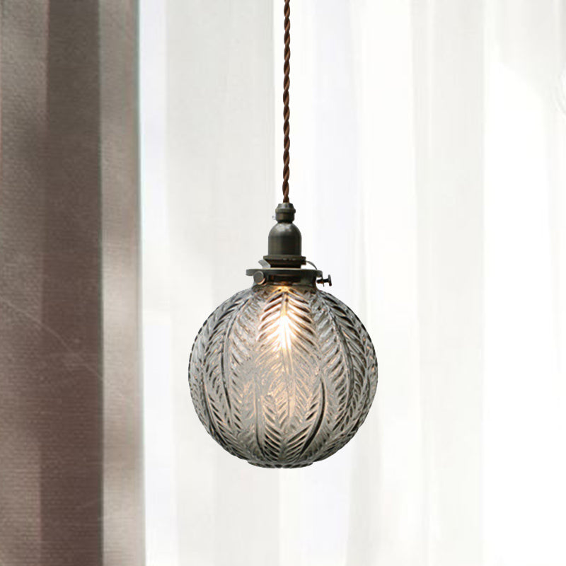 Single-Light Hanging Pendant with Etched Feather Glass Shade — Colonial-Inspired Design for Kitchen, Dining Room & Entryway | Thomler