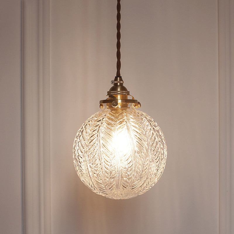 Single-Light Hanging Pendant with Etched Feather Glass Shade — Colonial-Inspired Design for Kitchen, Dining Room & Entryway | Thomler