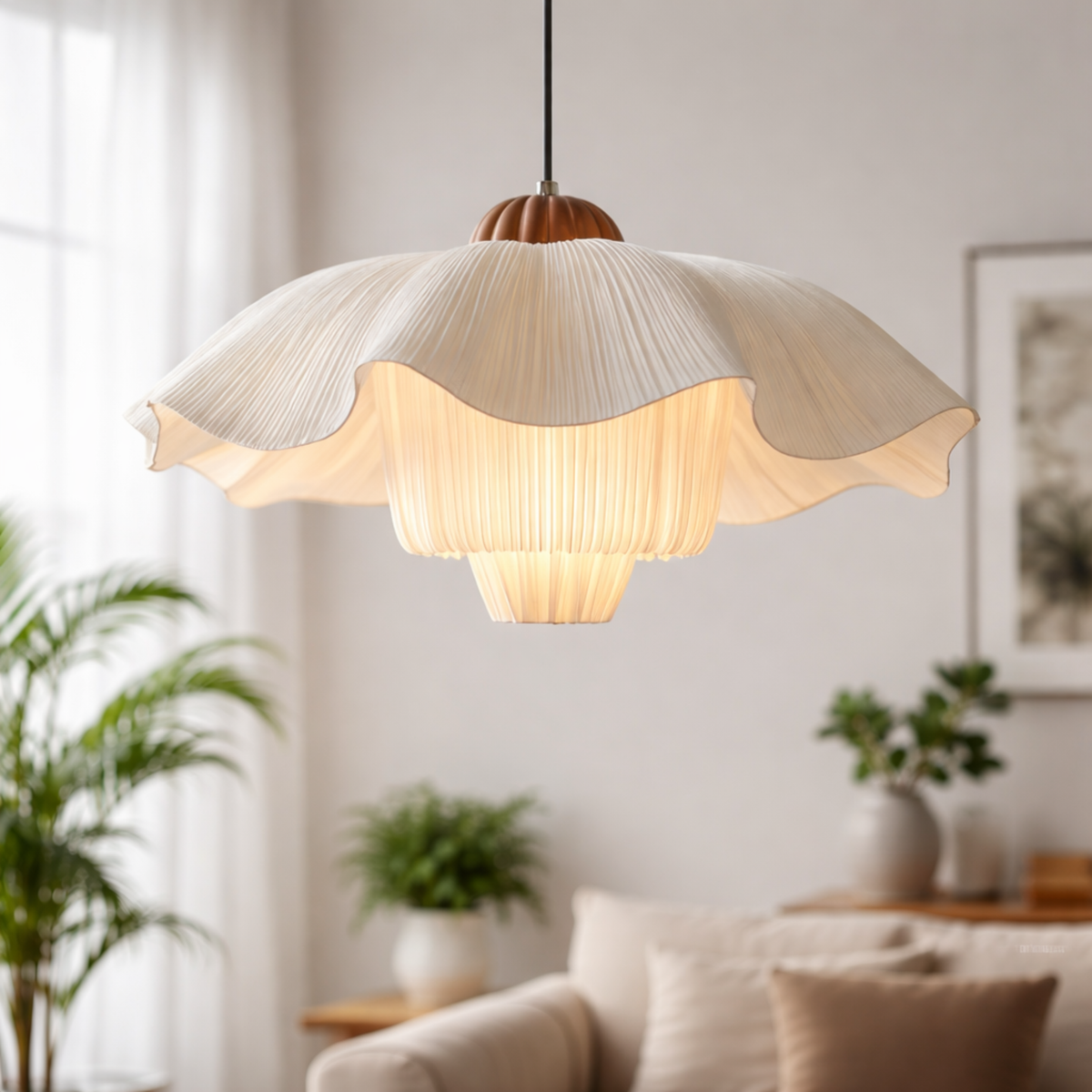 Layered Fabric Bloom Ceiling Fixture – Adjustable Drop Light for Bedroom & Dining Room | Thomler