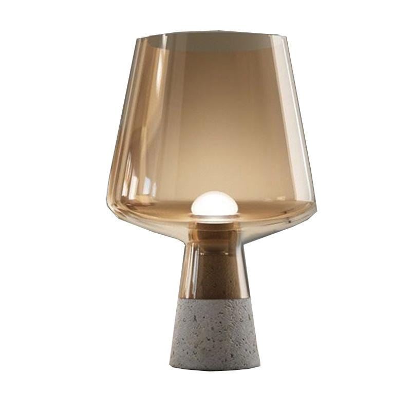 Glass Goblet Table Lamp with Cement Base – Warm Ambient Lighting for Bedroom, Living Room & Nightstand | Modern Tinted Globe Accent Light | Thomler