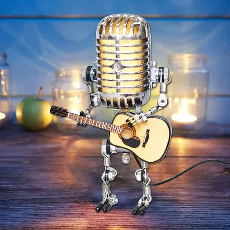 Articulated Metal Robot Desk Lamp with Miniature Guitar Accent for Music Rooms and Home Studios | Thomler