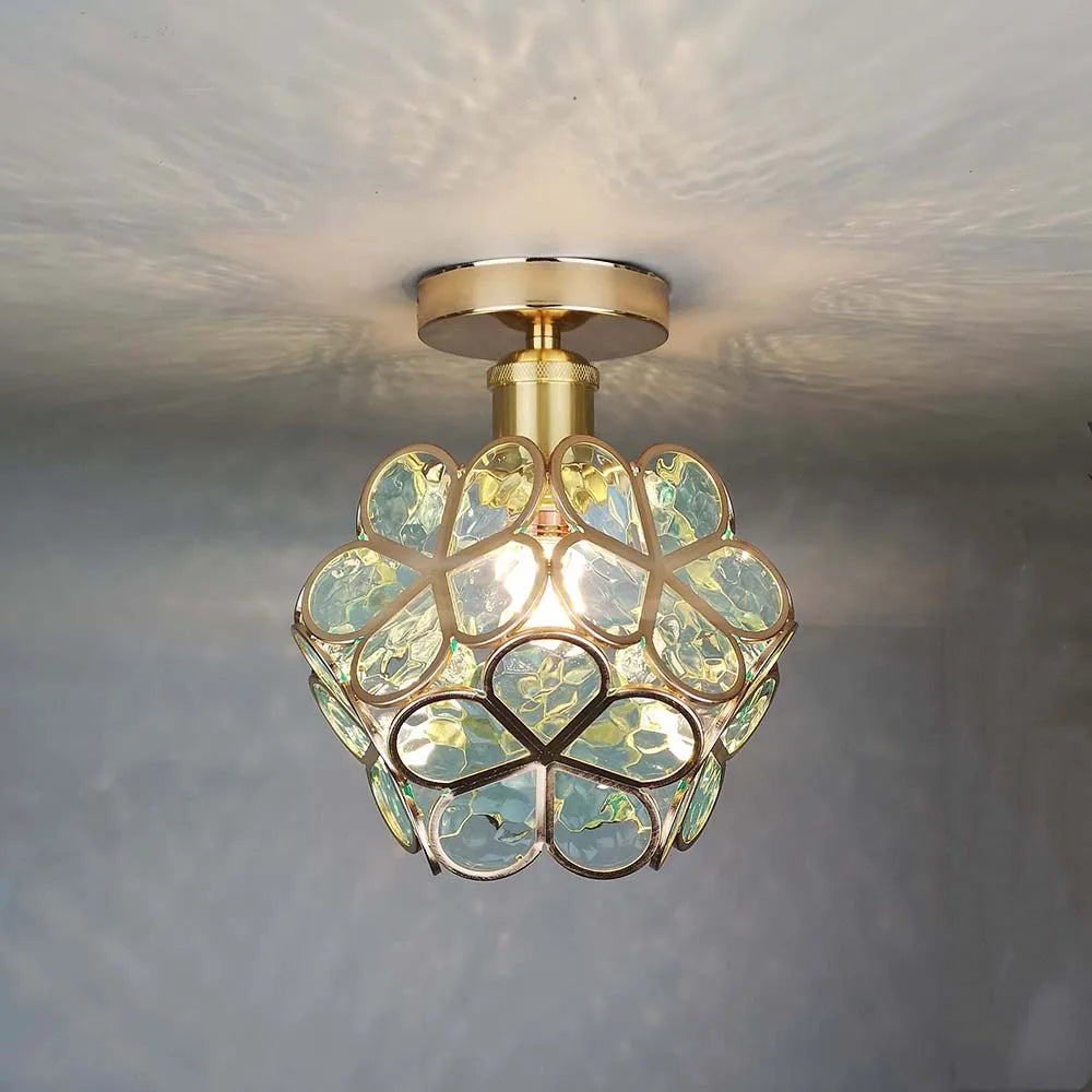 Ceiling Lamp Acrylic 20.0 cm Gold Flower Hallway Bedroom Decorative Flush Mount Light E27 Compact Modern Lighting | Thomler