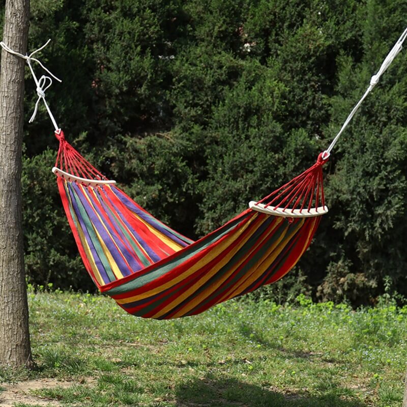 Hammock Cotton Blend 260.0 cm Portable Garden Balcony Camping Relaxation Swing Bed With Storage Bag Anti Tilt Design | Thomler