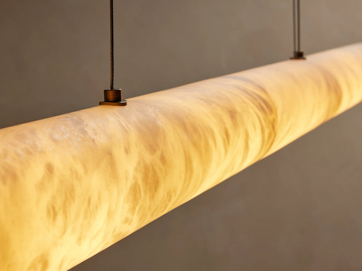Linear Alabaster Stone Chandelier with Integrated LED – Modern Overhead Dining Room Island Light Fixture for Kitchen Contemporary Ceiling | Thomler