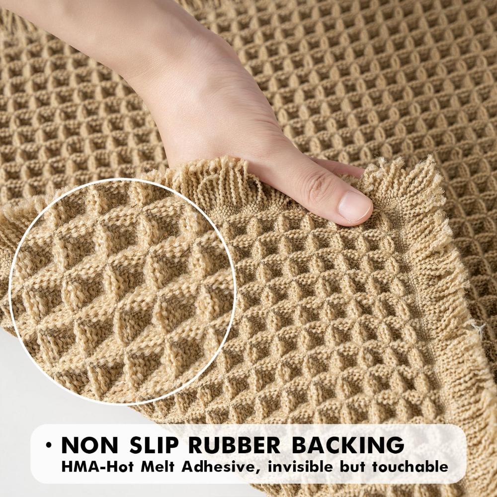 Bath Mat Waffle Texture Quick Dry Non Slip Beige Bathroom Shower Floor Rug Absorbent Soft Spa Style | Thomler