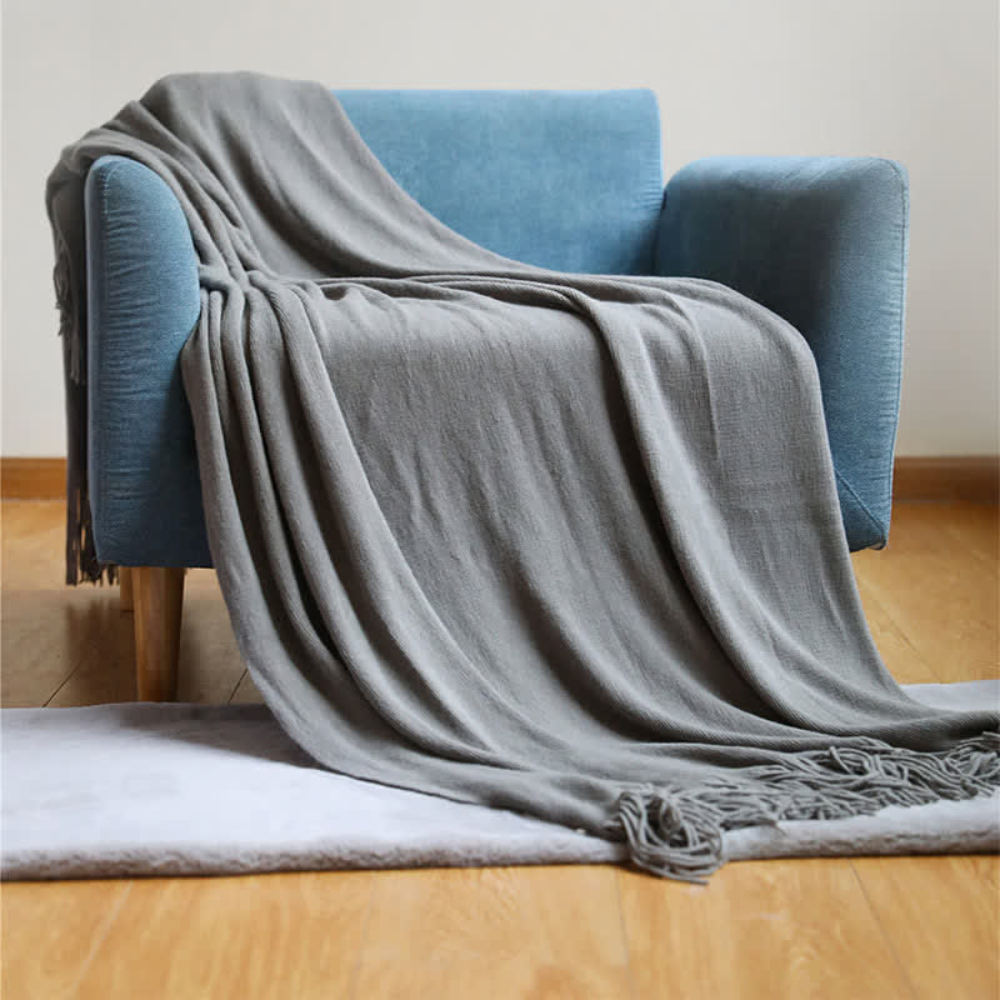 Heavyweight Textured Throw with Fringe Detail – Premium Acrylic Weave for Sofas, Beds & Outdoor Use | Thomler