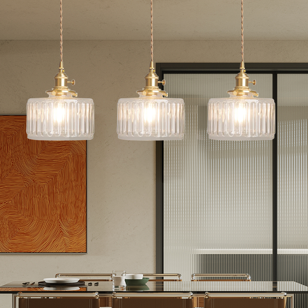 Glass Cylinder Hanging Light Fixture with Height-Adjustable Cord for Dining Room & Kitchen | Thomler