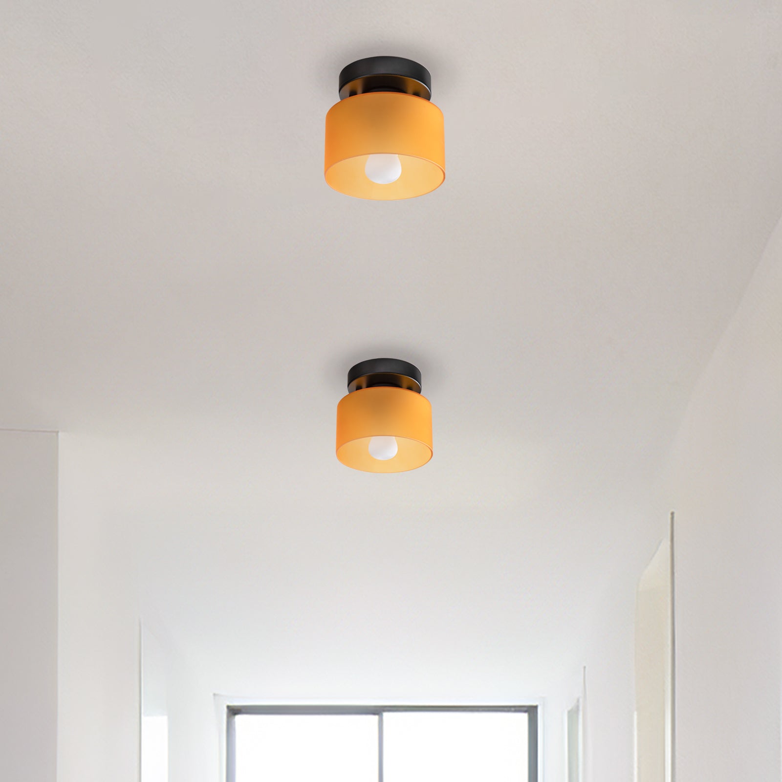 Ceiling Lamp Glass E27 Amber Black Kitchen Hallway Living Room Retro Flush Mount Light | Thomler