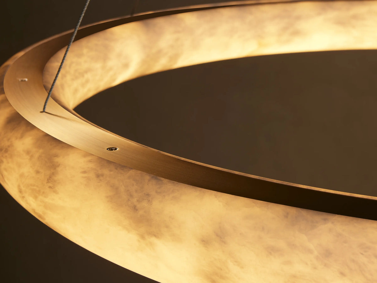 Round Alabaster LED Chandelier with Steel Cables for Dining Room, 36 or 48 Inch | Thomler