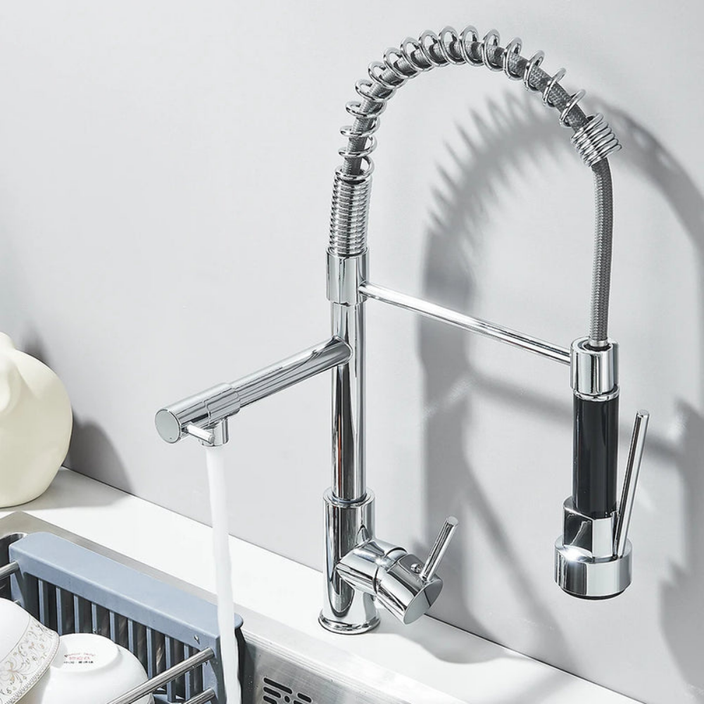 Swivel-Head Pull-Out Spray Sink Faucet – Hot & Cold Mixer Tap for Kitchen Countertop Installation – Chrome, Gold, Black & Brushed Finishes | Thomler