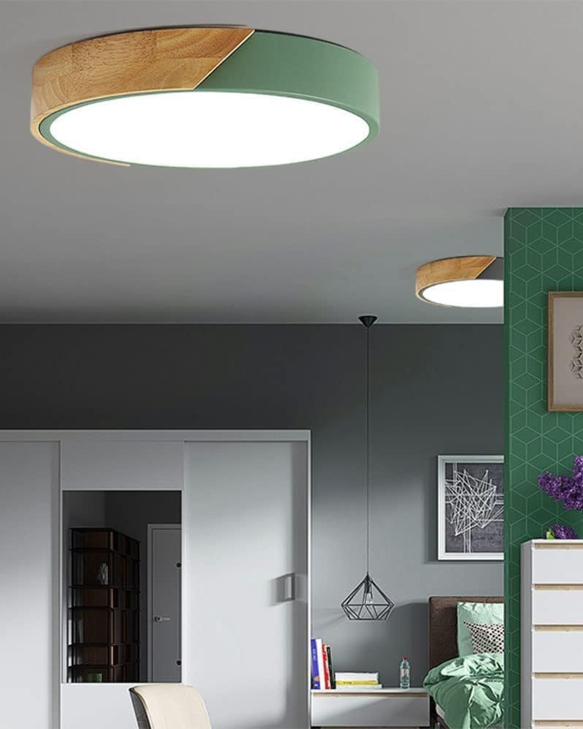 Moderne ronde plafondlamp met houtaccent en LED verlichting – minimalistische designlamp in 23 30 40 50 en 60 cm | Sansoti