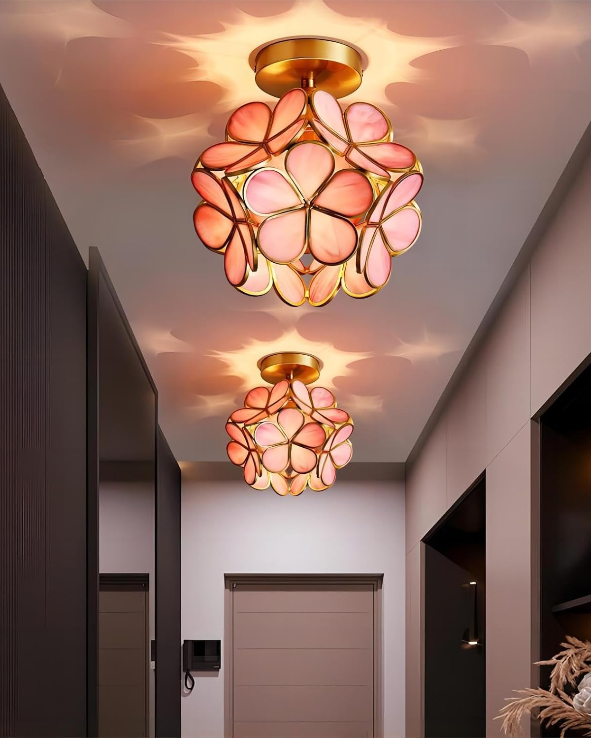 Ceiling Lamp Acrylic 20.0 cm (7.9") Gold Hallway Bedroom LED Floral Flush Mount Light Fixture | Thomler