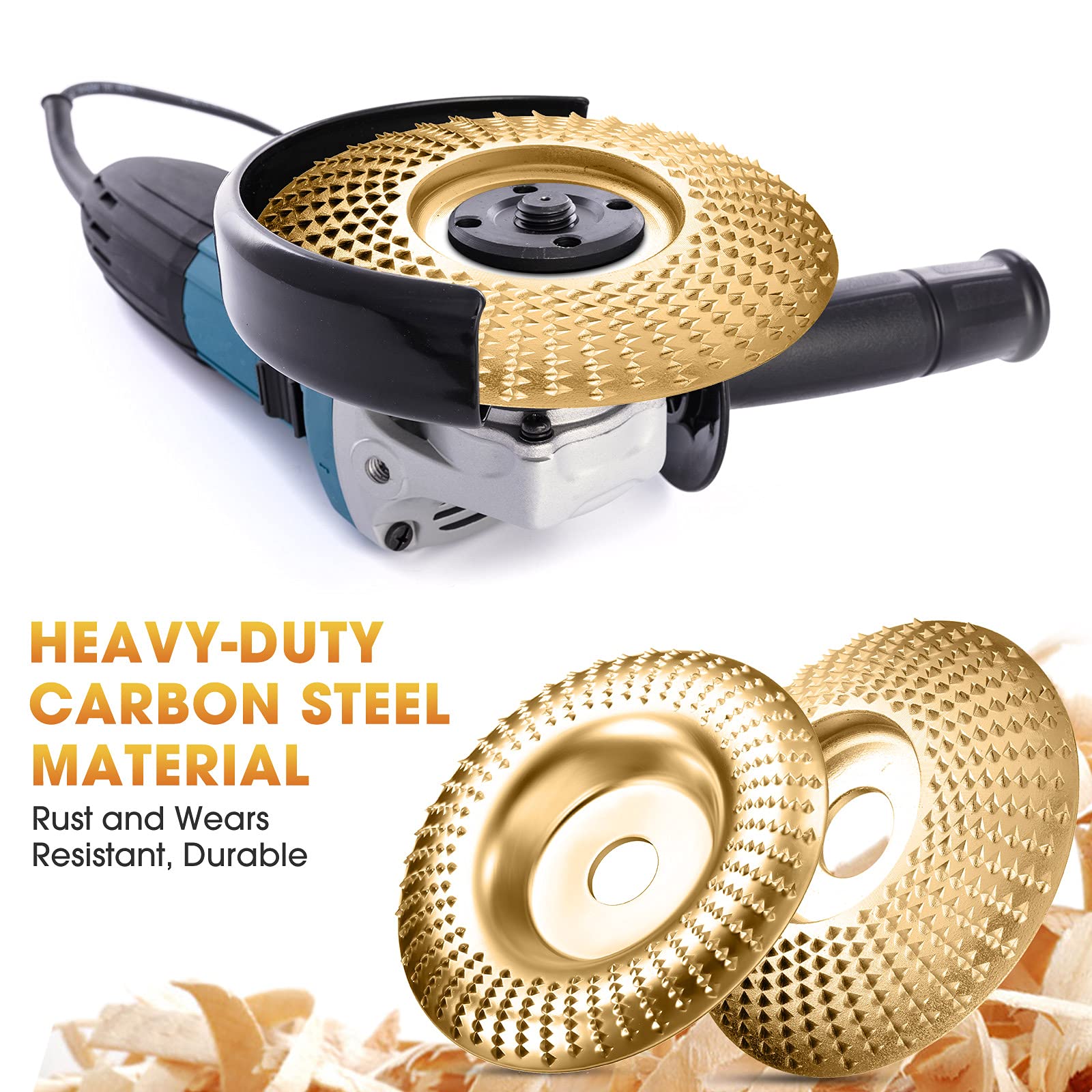 Carbide Abrasive Disc Set for Angle Grinders Gold 3-Piece Wood Shaping Kit Flat Bevel Arc 4 Inch for Woodworking Carving Sanding | Thomler