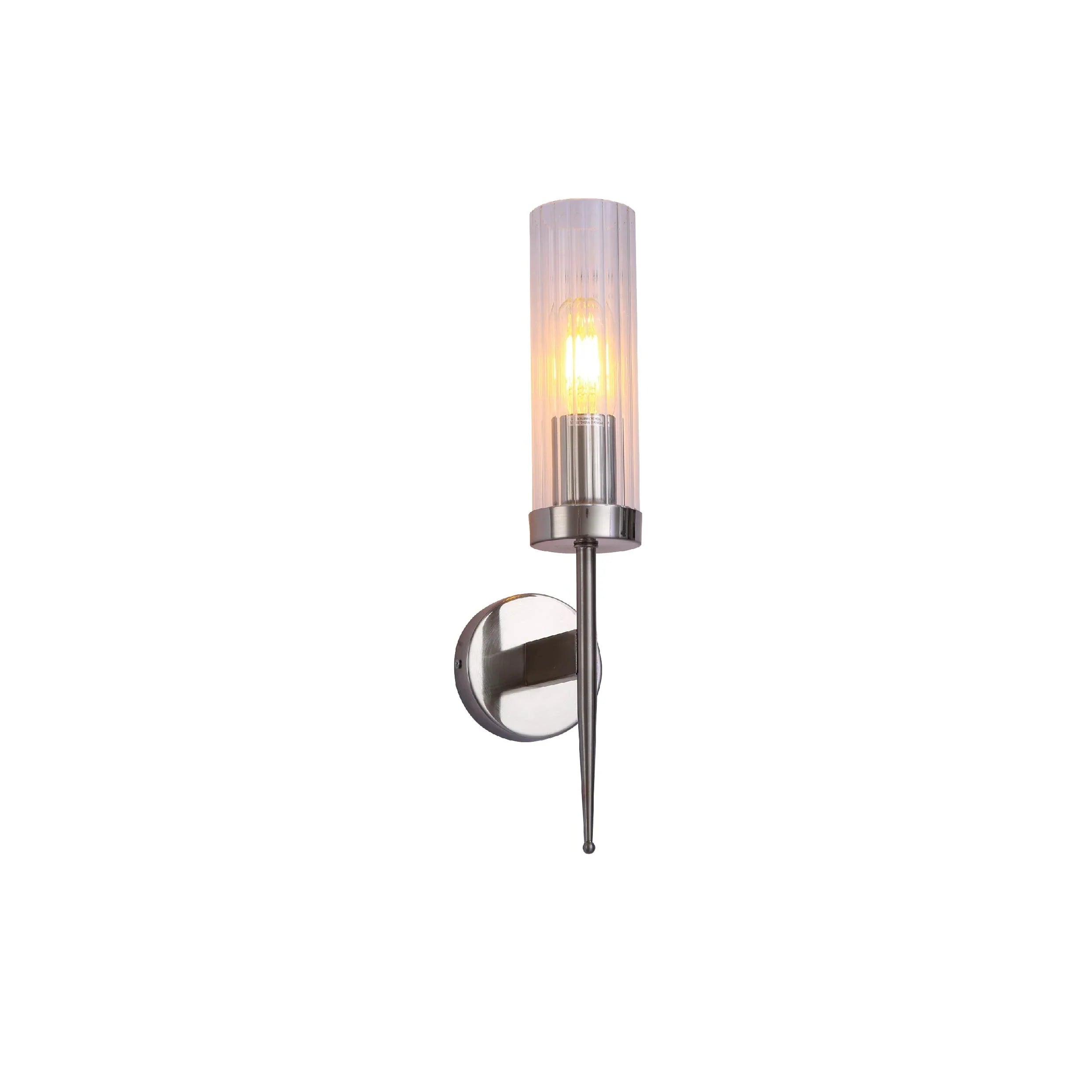 Wall Lamp Steel Ribbed Glass 41.0 cm Dimmable E27 Bedroom Hallway Living Room Art Deco Vintage Sconce Light | Thomler