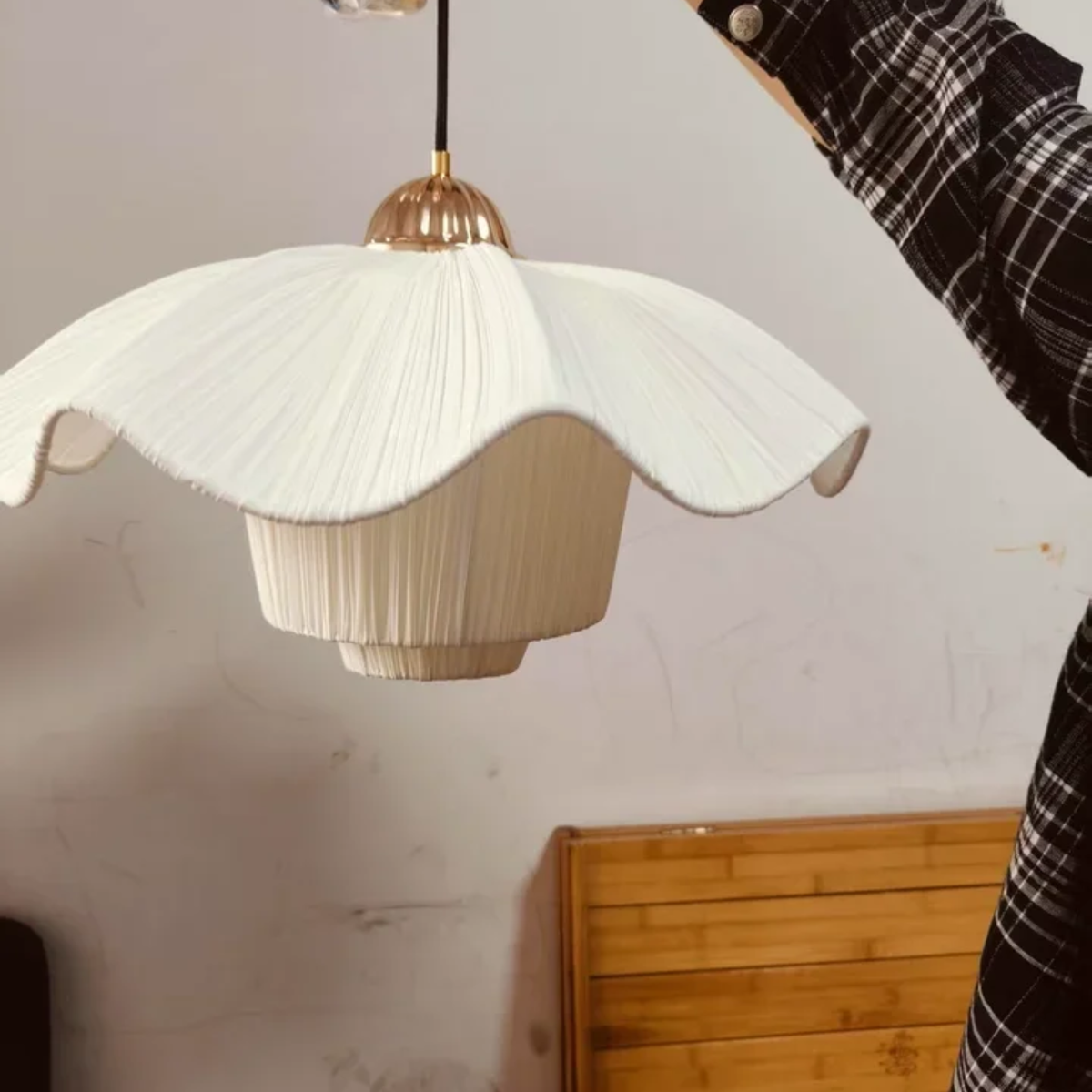 Layered Fabric Bloom Ceiling Fixture – Adjustable Drop Light for Bedroom & Dining Room | Thomler