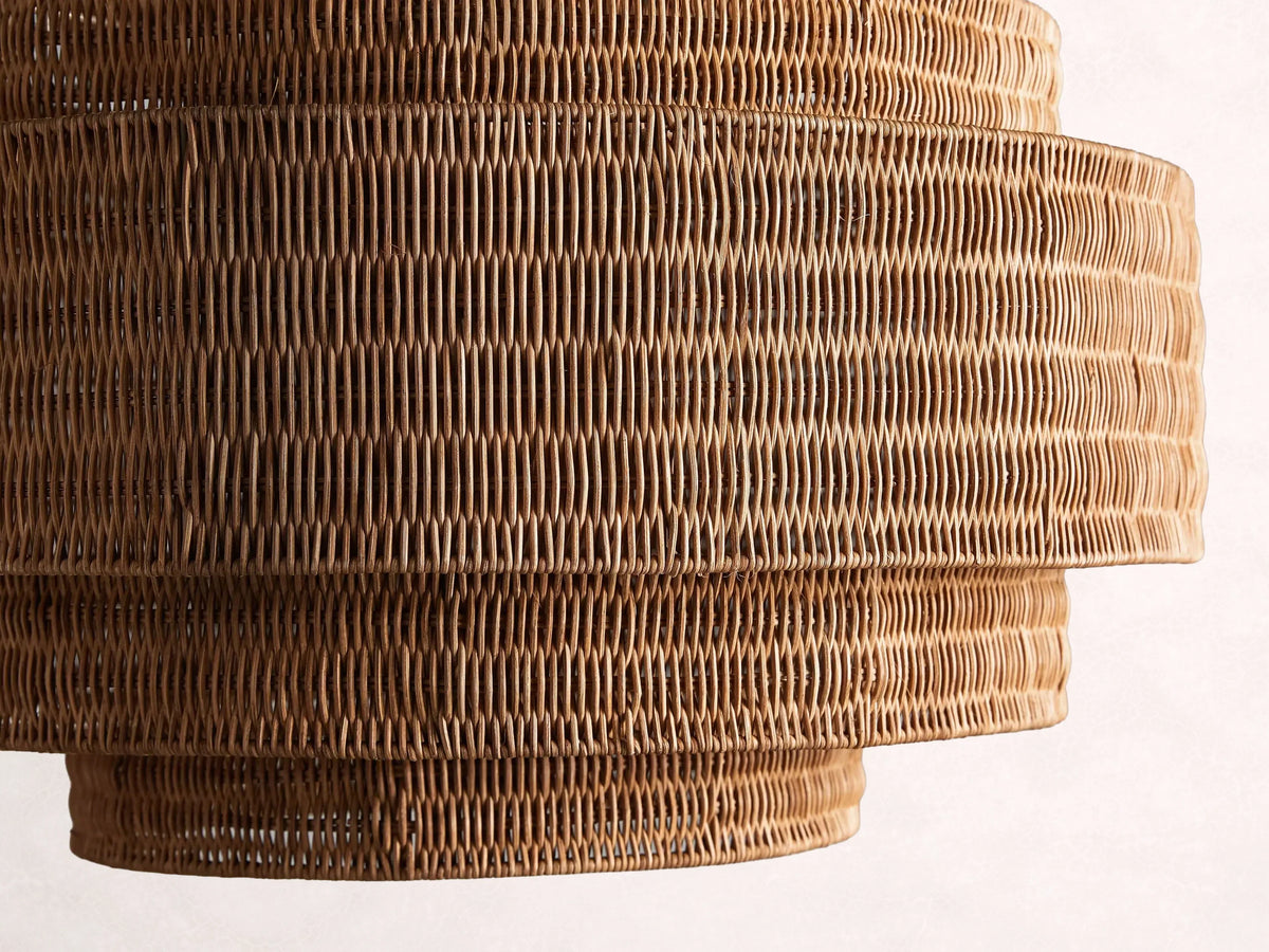 Woven Rattan Ceiling Chandelier with Layered Dome Shade – 28 or 40 Inch Natural Boho Pendant Light for Dining Room, Bedroom, Living Room | Thomler