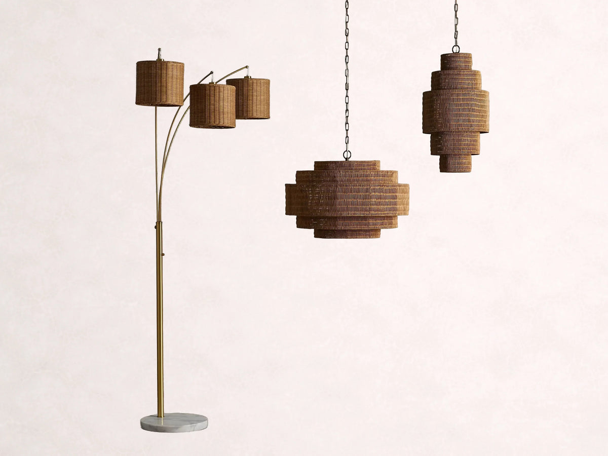 Woven Rattan Ceiling Chandelier with Layered Dome Shade – 28 or 40 Inch Natural Boho Pendant Light for Dining Room, Bedroom, Living Room | Thomler