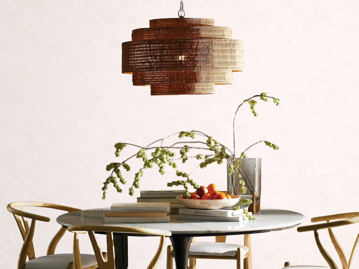 Woven Rattan Ceiling Chandelier with Layered Dome Shade – 28 or 40 Inch Natural Boho Pendant Light for Dining Room, Bedroom, Living Room | Thomler