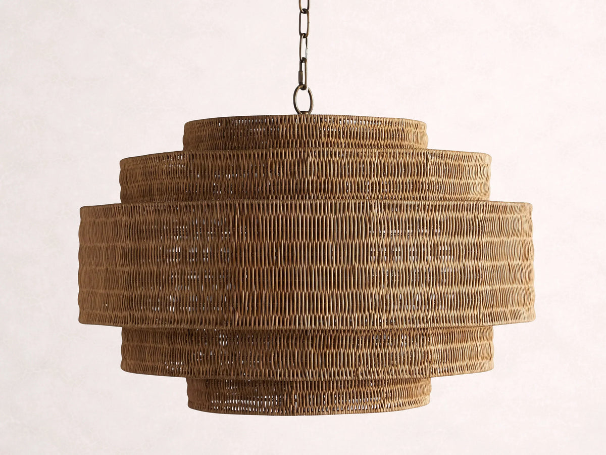 Woven Rattan Ceiling Chandelier with Layered Dome Shade – 28 or 40 Inch Natural Boho Pendant Light for Dining Room, Bedroom, Living Room | Thomler