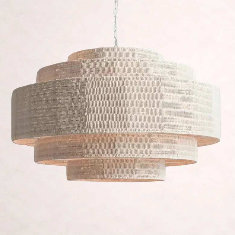 Woven Rattan Ceiling Chandelier with Layered Dome Shade – 28 or 40 Inch Natural Boho Pendant Light for Dining Room, Bedroom, Living Room | Thomler
