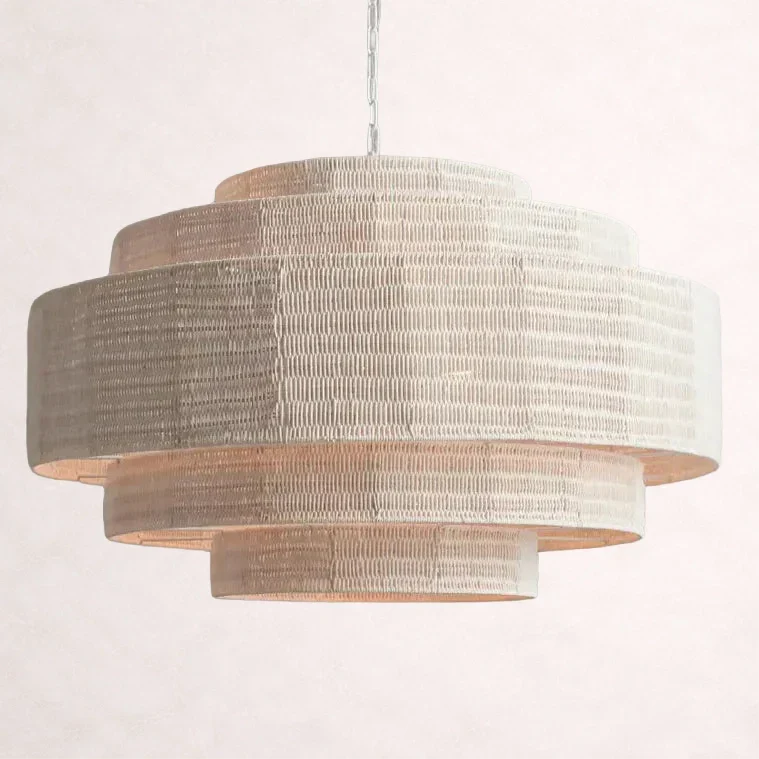 Woven Rattan Ceiling Chandelier with Layered Dome Shade – 28 or 40 Inch Natural Boho Pendant Light for Dining Room, Bedroom, Living Room | Thomler