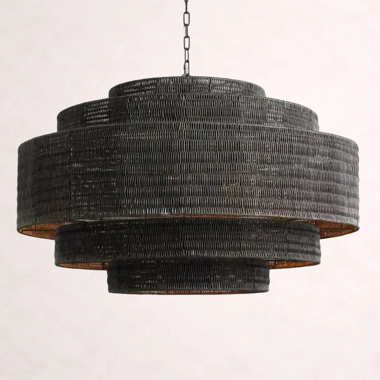 Woven Rattan Ceiling Chandelier with Layered Dome Shade – 28 or 40 Inch Natural Boho Pendant Light for Dining Room, Bedroom, Living Room | Thomler
