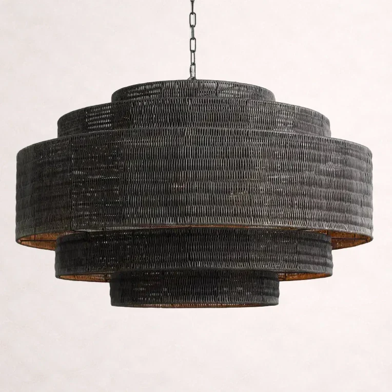 Woven Rattan Ceiling Chandelier with Layered Dome Shade – 28 or 40 Inch Natural Boho Pendant Light for Dining Room, Bedroom, Living Room | Thomler