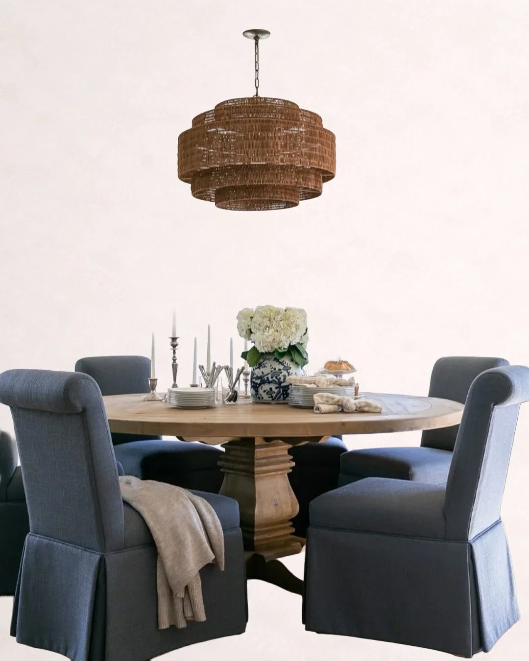 Woven Rattan Ceiling Chandelier with Layered Dome Shade – 28 or 40 Inch Natural Boho Pendant Light for Dining Room, Bedroom, Living Room | Thomler