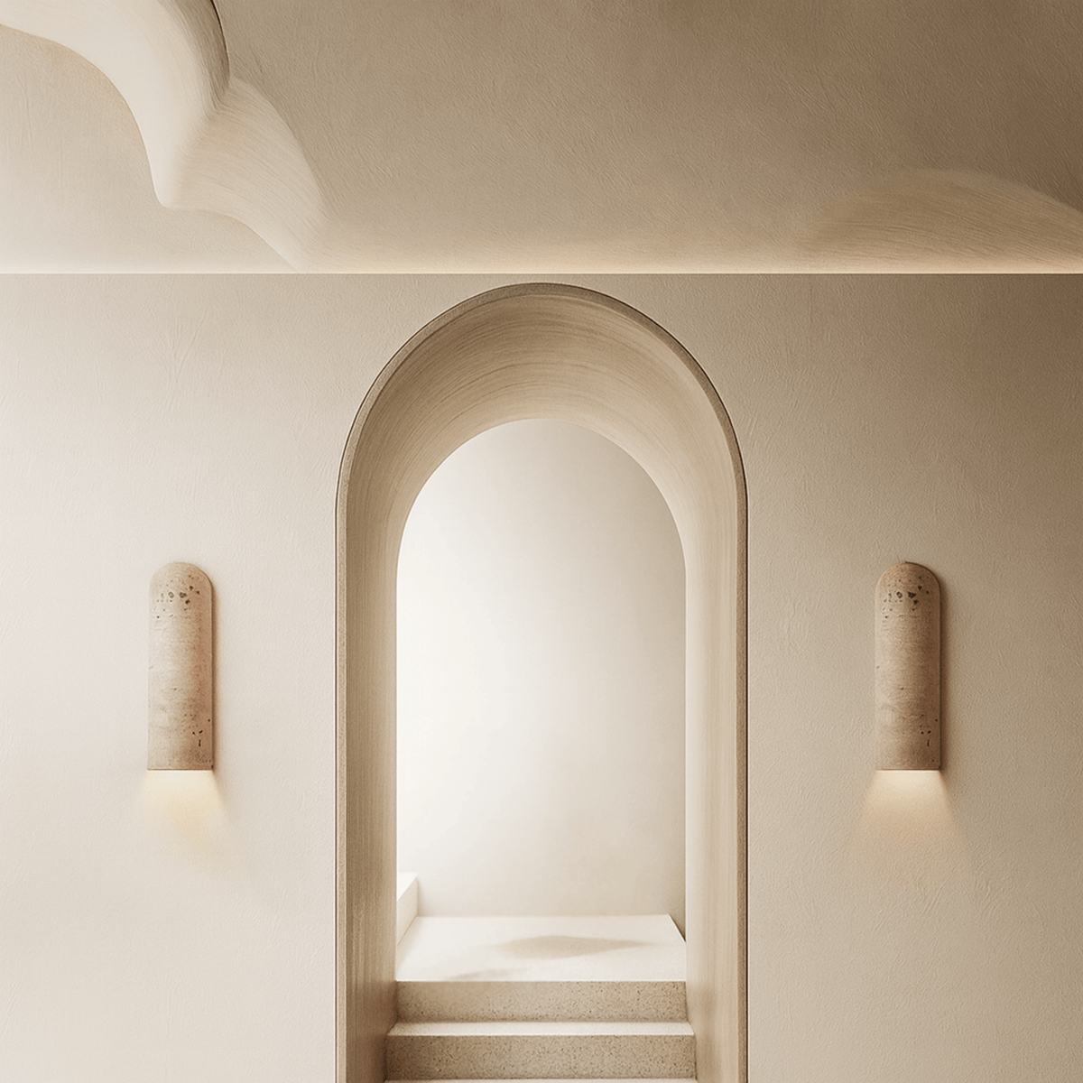 Carved Stone Wall Sconce with Uplight or Downlight – Natural Texture LED Fixture for Bedroom, Hallway & Living Room | Thomler