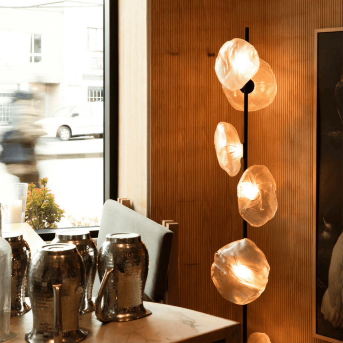 Contemporary Glass Shade Standing Lamp with Metal Frame – 6-Light Sculptural Design for Living Room & Bedroom | Thomler