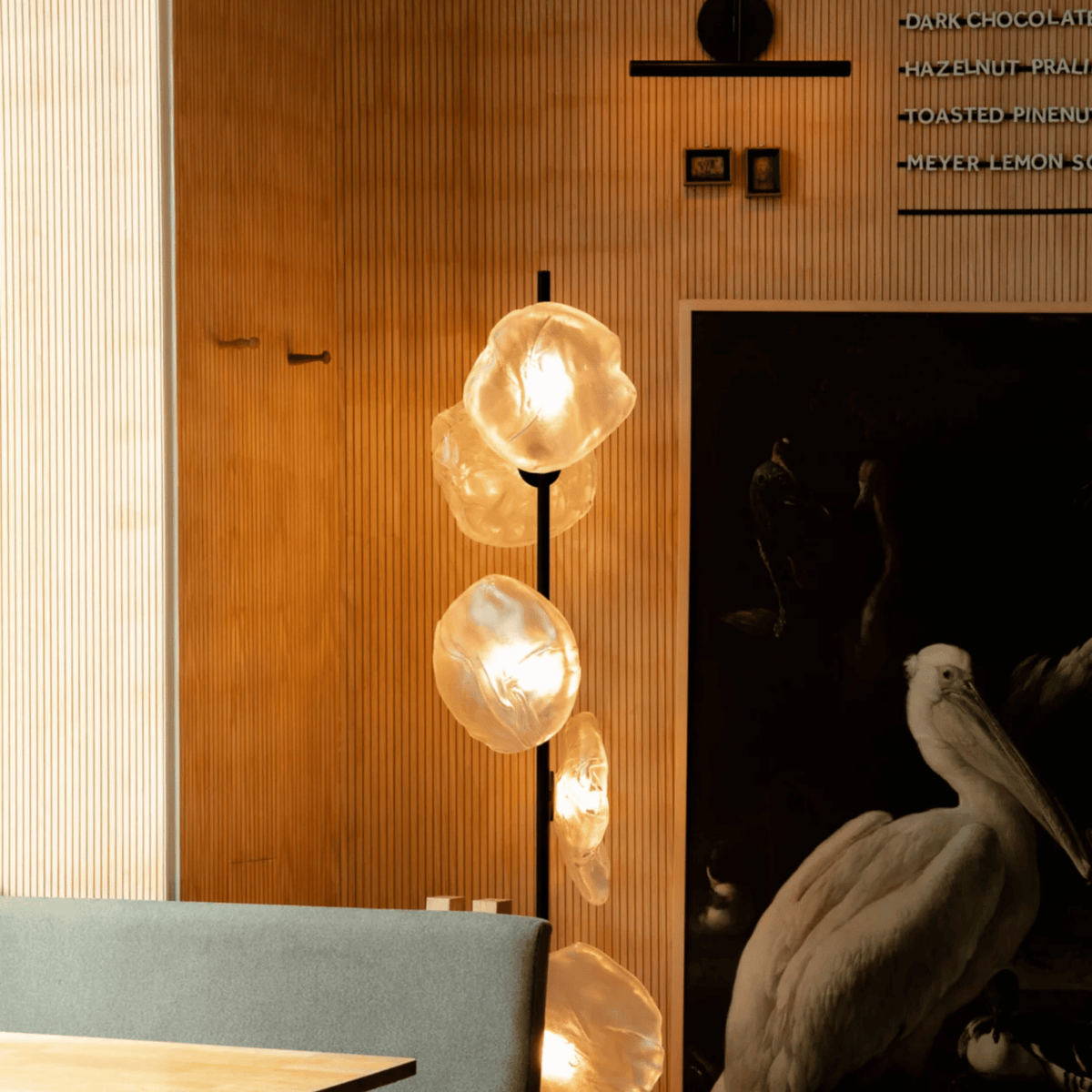 Contemporary Glass Shade Standing Lamp with Metal Frame – 6-Light Sculptural Design for Living Room & Bedroom | Thomler