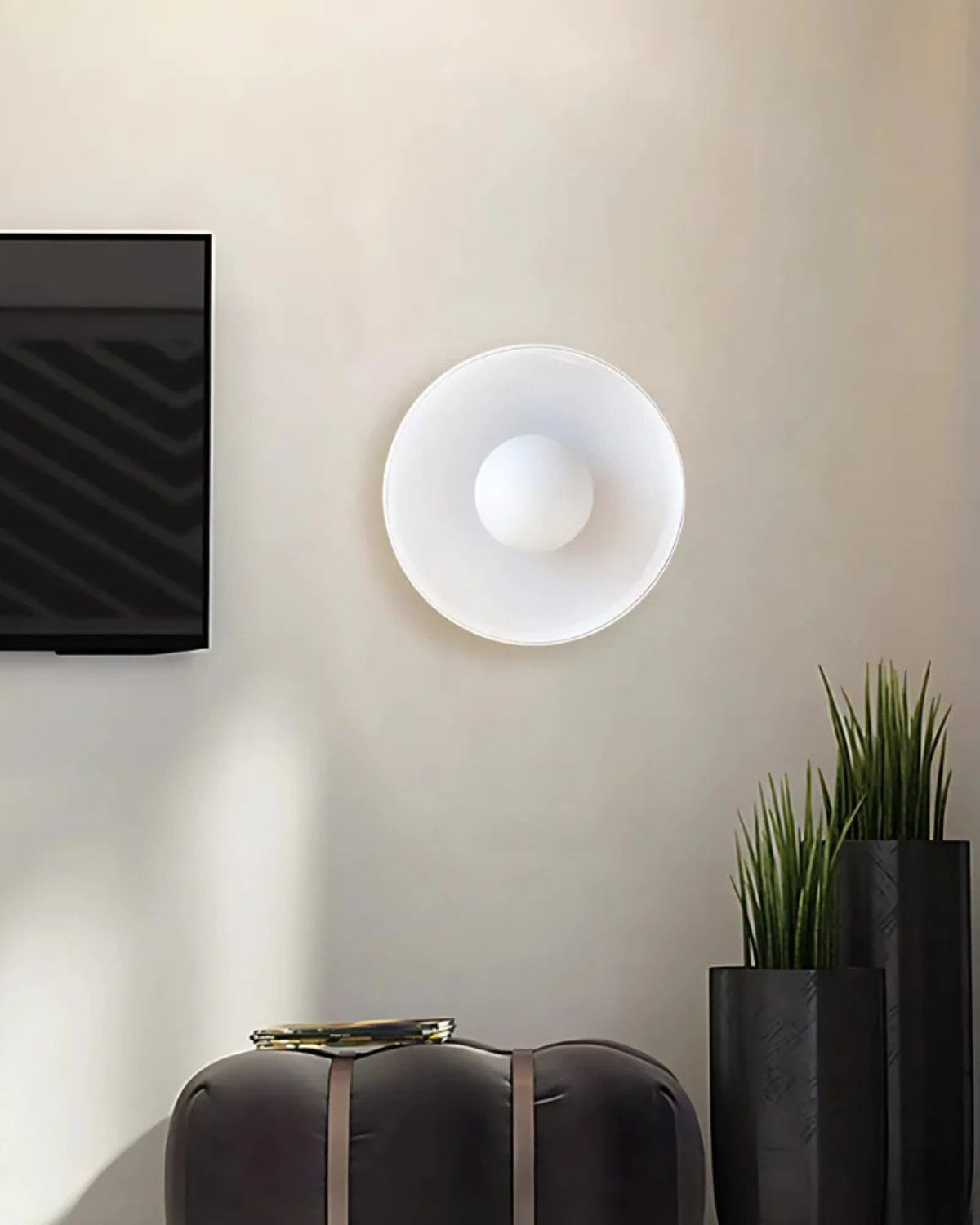Moderne ronde plafondlamp van glas en ijzer – minimalistische designlamp voor woonkamer en slaapkamer met warme lichtkleur | Sansoti