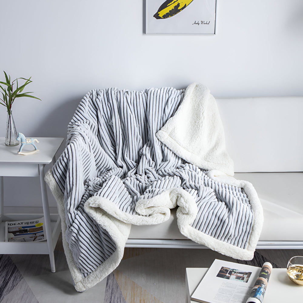 Reversible Sherpa Throw Blanket with Textured Stripe Pattern – Plush Microfiber for All Seasons | Thomler
