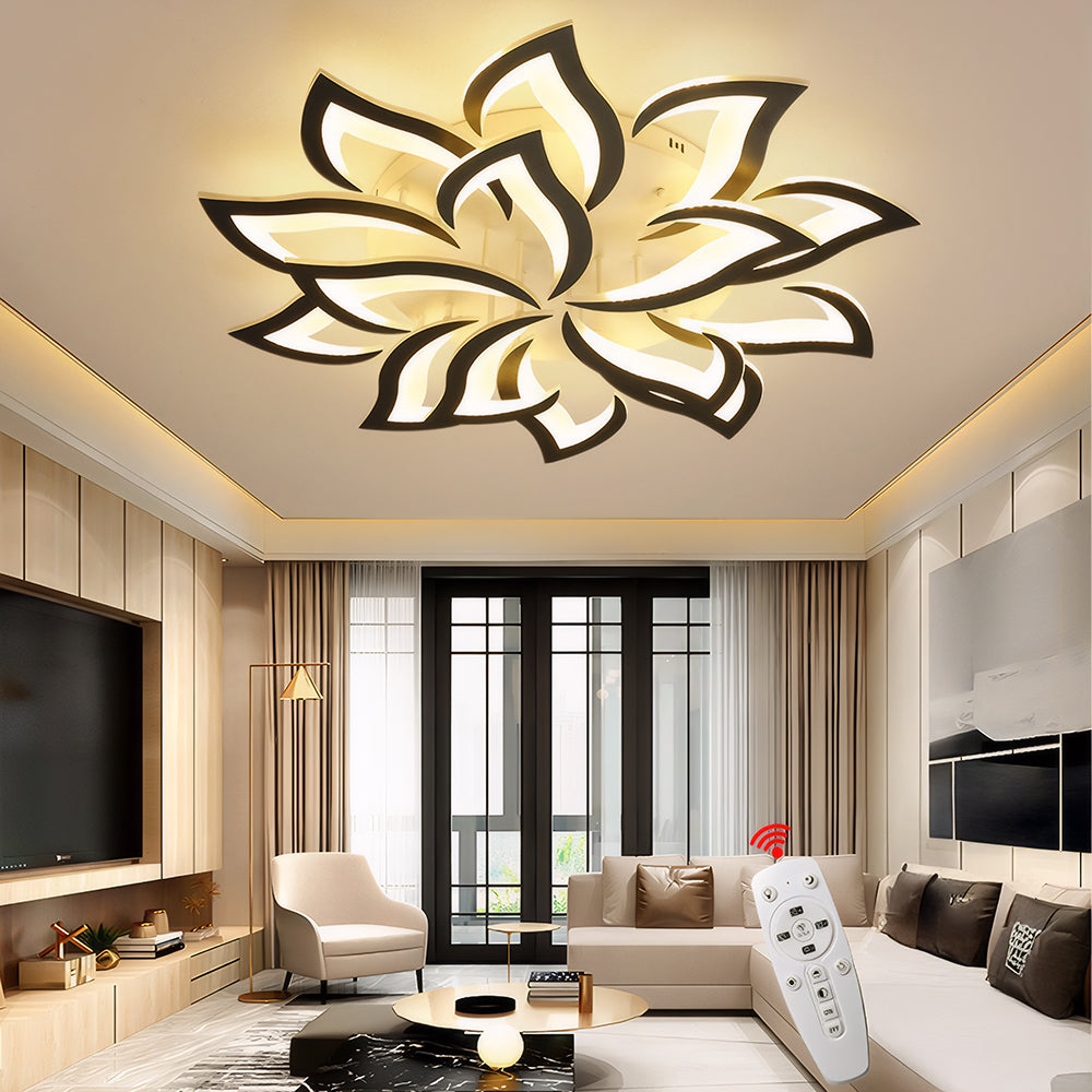 Ceiling Lamp Metal Acrylic 55.0 cm Black LED Living Room Bedroom Floral Flush Mount Lighting | Thomler