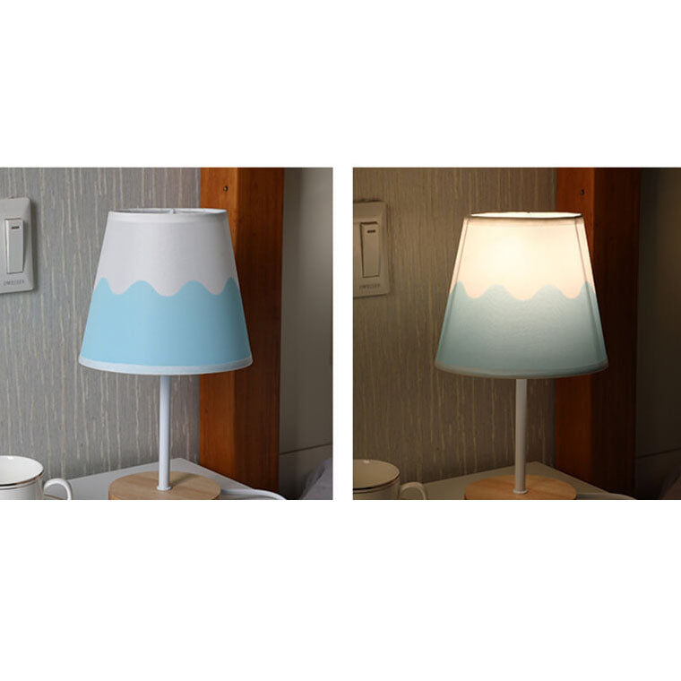 Wood Accent LED Table Lamp with Fabric Shade – USB Powered for Bedroom, Nightstand & Living Room | Thomler