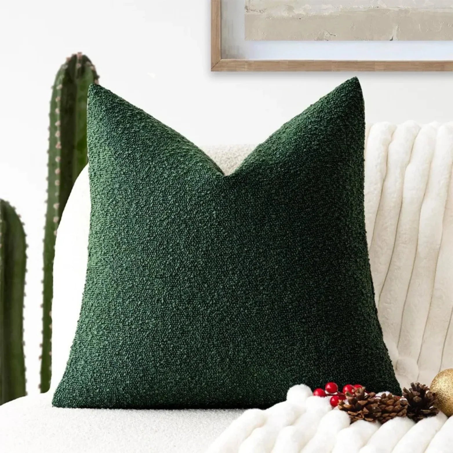 Cushion Cover Bouclé Fabric 45.0 cm x 45.0 cm Neutral Sofa Bed Decorative Throw Pillow Case Minimalist Living Room Accent | Thomler