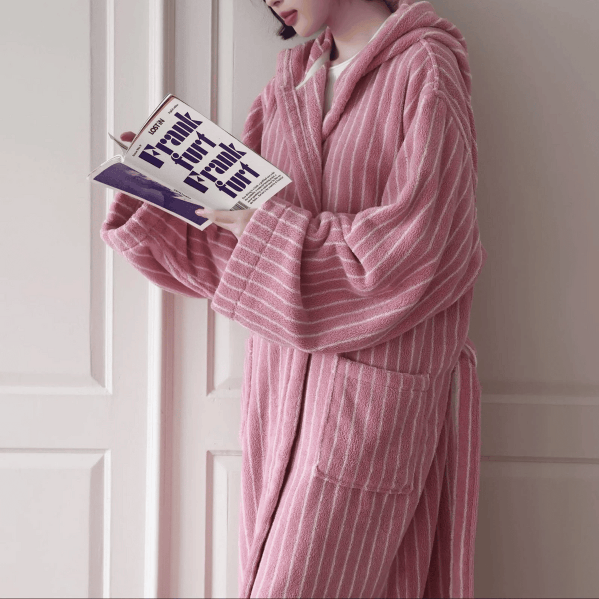 Heavyweight Striped Jacquard Organic Cotton Spa Bathrobe for Women & Men | Thomler