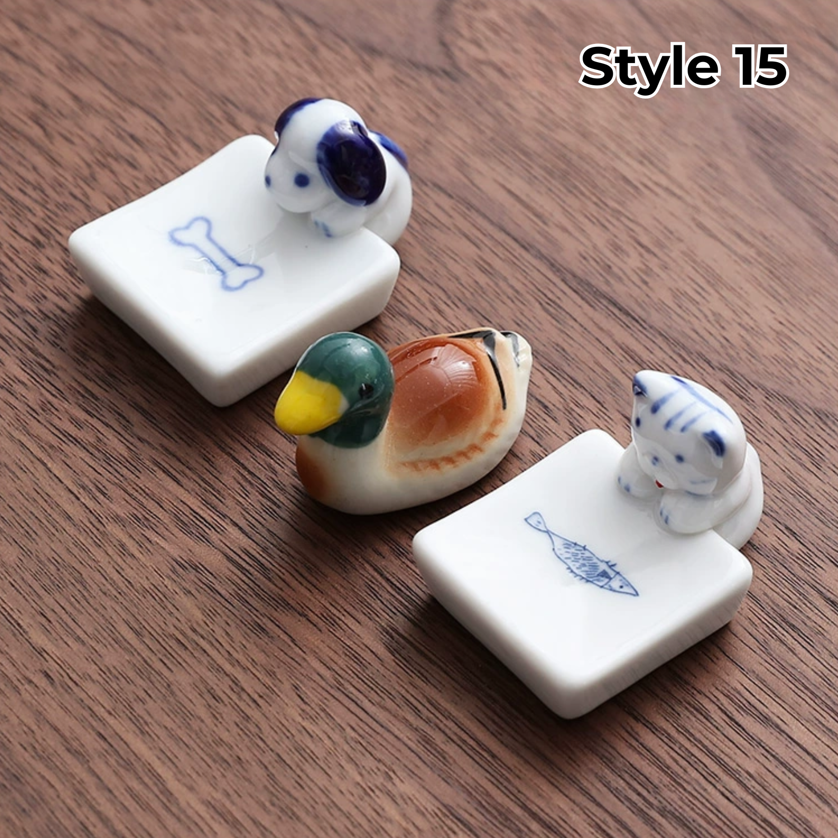 Porcelain Utensil Holders with Animal and Fruit Designs for Asian Dining – Set of 3 Decorative Tabletop Rests | Thomler