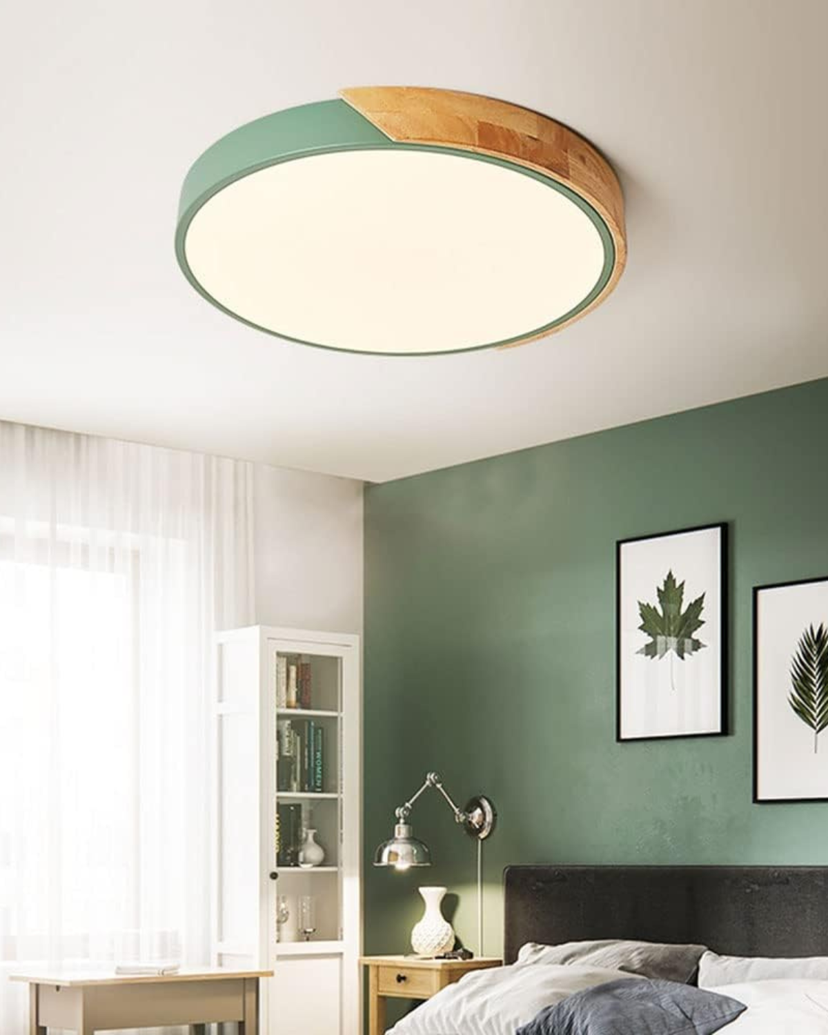 Moderne ronde plafondlamp met houtaccent en LED verlichting – minimalistische designlamp in 23 30 40 50 en 60 cm | Sansoti