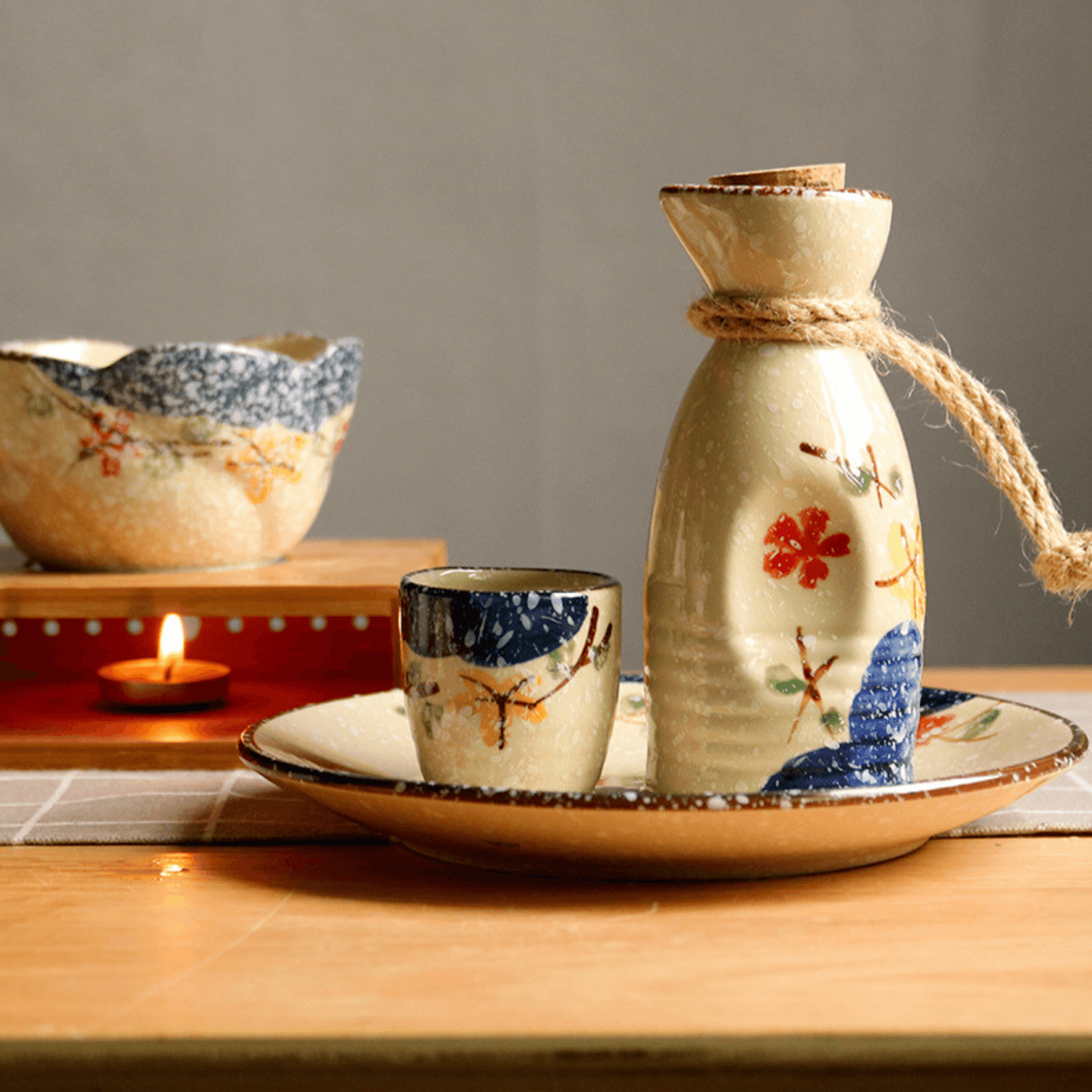 Handcrafted Ceramic Sake Serving Set Cherry Blossom Design Tokkuri Flagon Ochoko Cups Traditional Japanese Drinkware for Home Entertaining G | Thomler